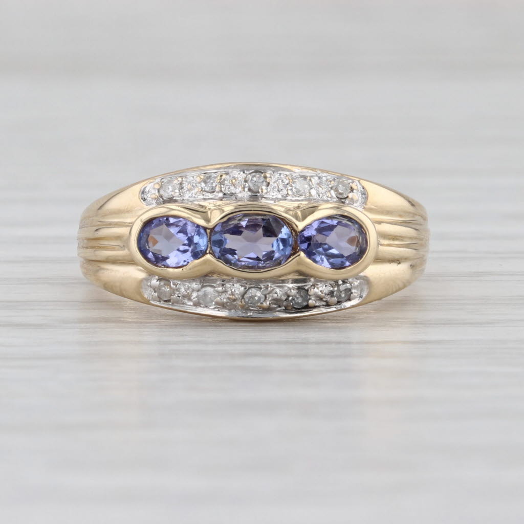 0.73ctw Tanzanite 3-Stone Diamond Ring 14k Yellow Gold Size 6.75