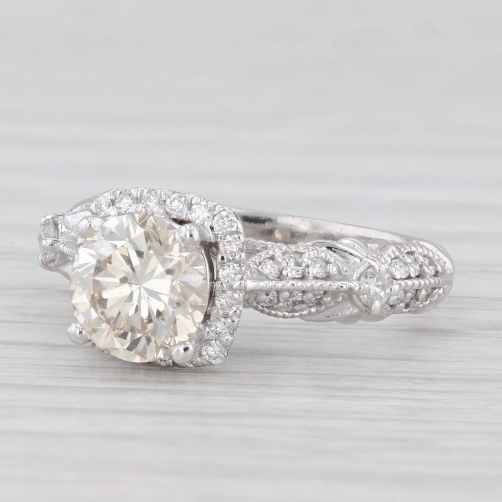 Light Gray 1.50ctw Round Diamond Halo Engagement Ring 14k White Gold Size 5.25 Cathedral