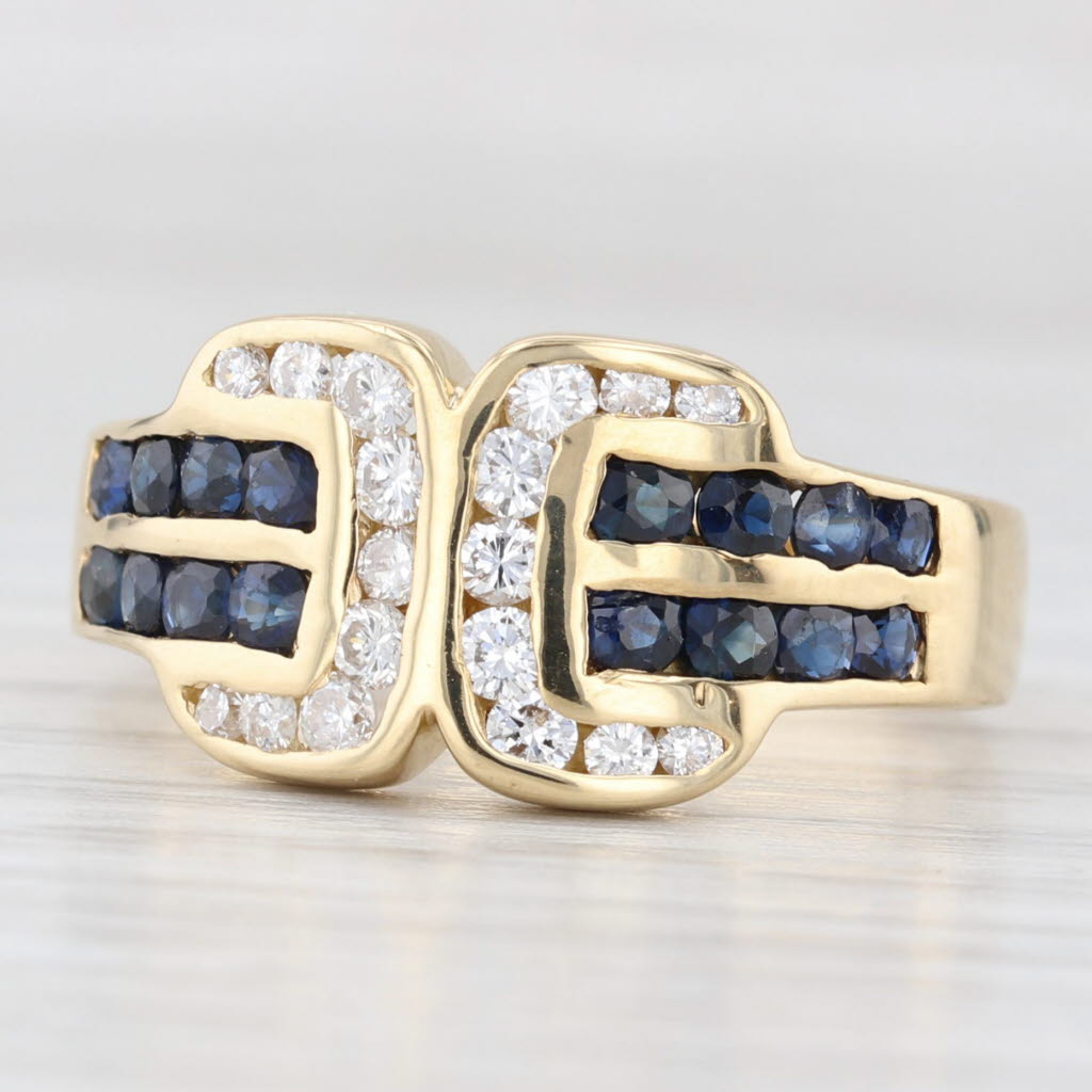 Light Gray 1.26ctw Blue Sapphire Diamond Ring 18k Yellow Gold Size 8.5