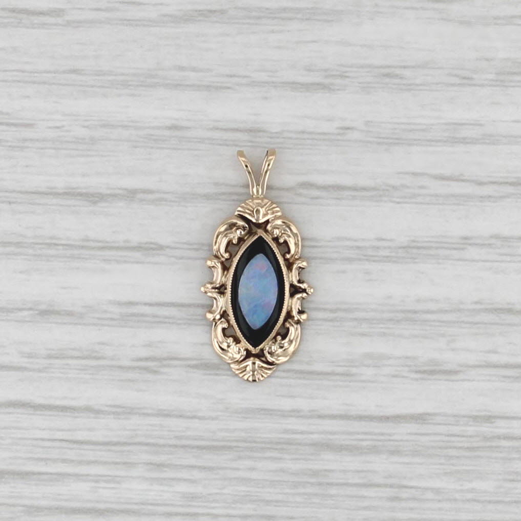 Opal Onyx Marquise Small Drop Pendant 14k Yellow Gold