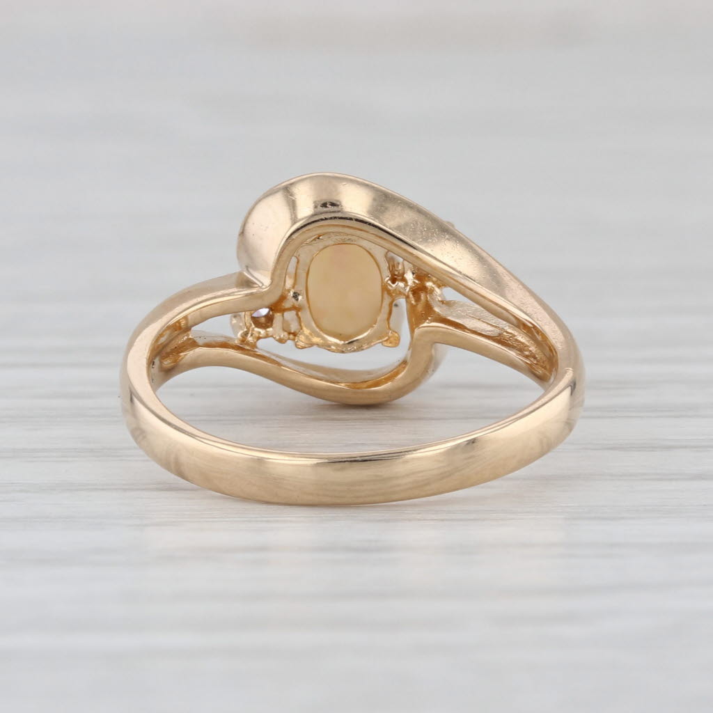 Oval Cabochon Opal Diamond Bypass Ring 14k Yellow Gold Size 6.25