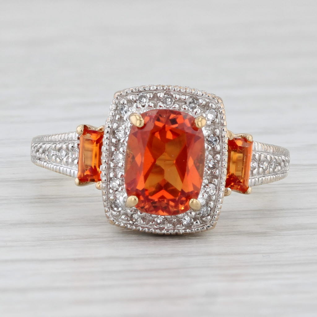 Light Gray 2.36ctw Lab Created Orange Sapphire Diamond Halo Ring 10k Yellow White Gold Sz 7