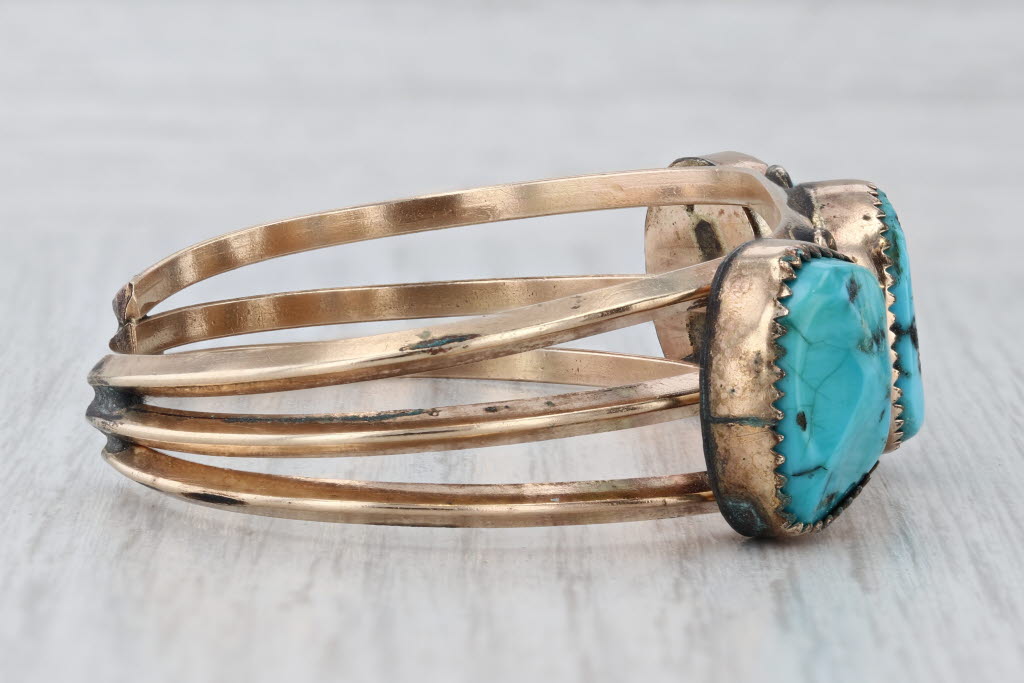 Vintage Native American Turquoise Cuff Bracelet Gold Filled 6.25" Statement