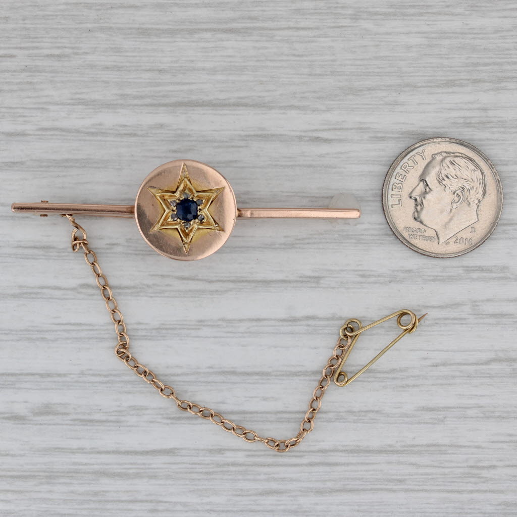 Gray Antique 0.21ct Sapphire Diamond Star Bar Pin 10k Rose Gold