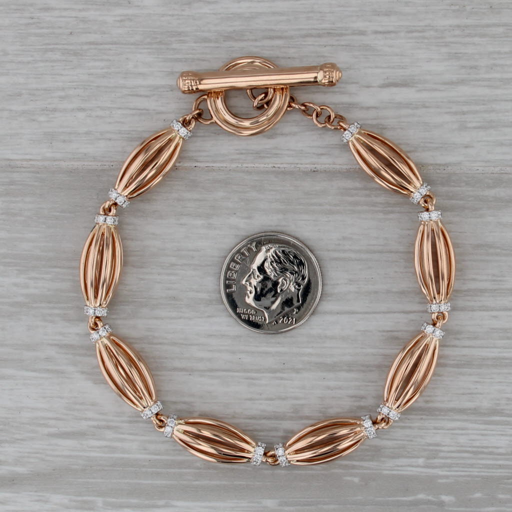 Charles Krypell Diamond Graduated Barrel Birdage Bracelet 18k Rose Gold 7.25"
