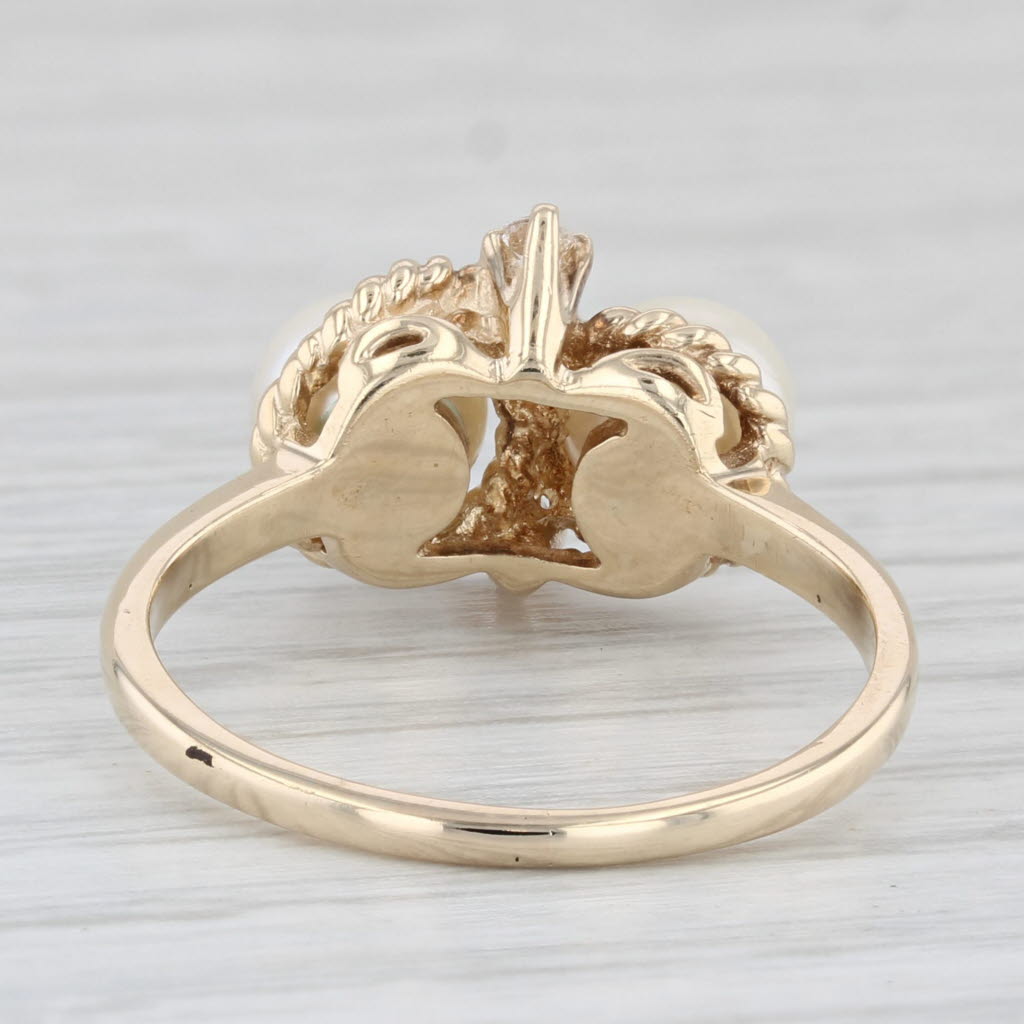 Light Gray Cultured Pearl Cubic Zirconia Ring 10k Yellow Gold Size 8