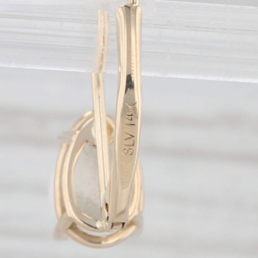 Light Gray Opal Pear Cabochon Teardrop Earrings 14k Yellow Gold Lever Backs