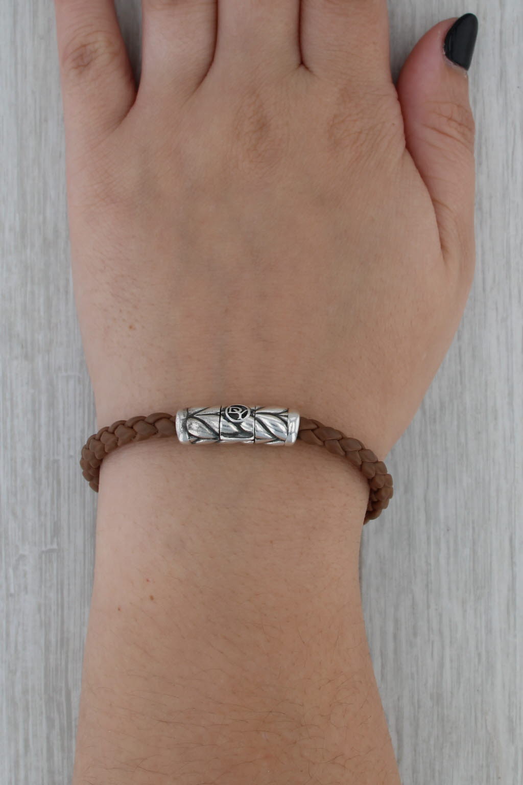 David Yurman Leather Braided Band Bracelet Sterling Silver 6.75" 5mm
