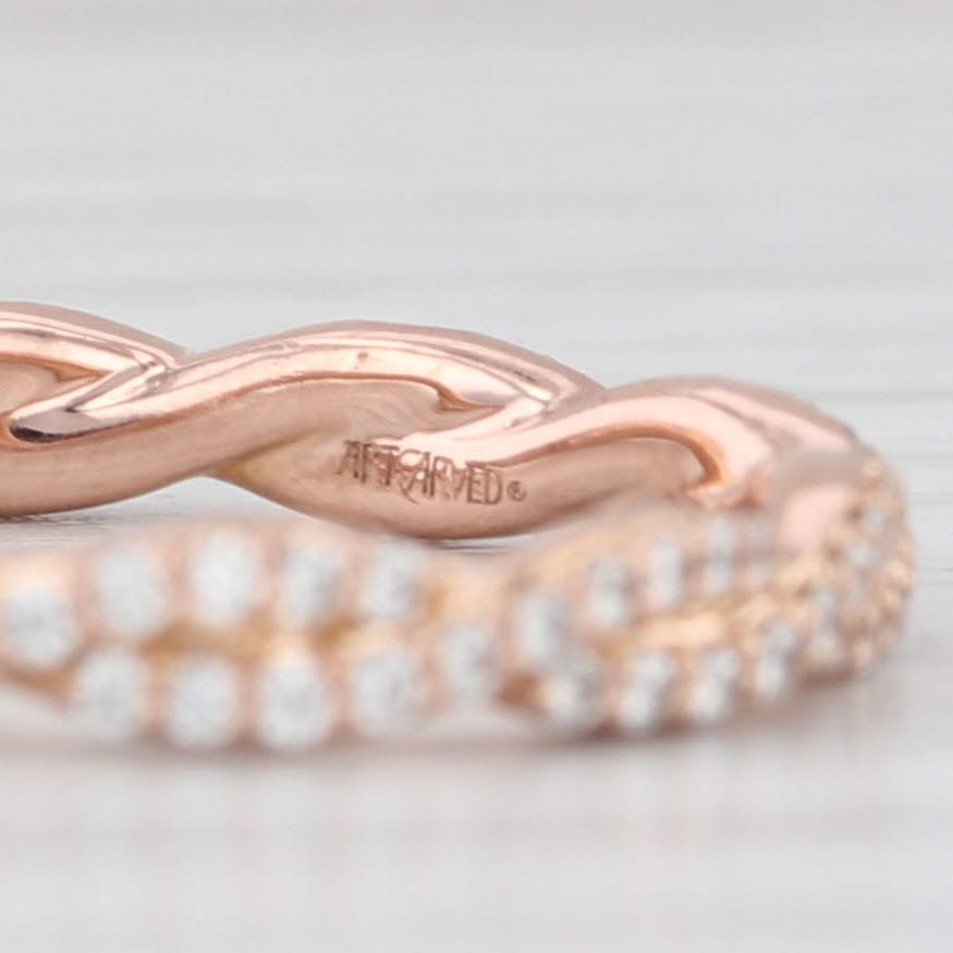 Light Gray 0.50ctw Diamond Woven Band 14k Rose Gold Stackable Wedding Ring Art Carved