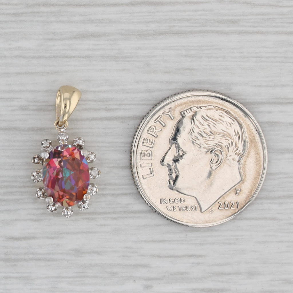 Gray 1.45ctw Oval Pink Mystic Topaz Diamond Pendant 10k Yellow Gold