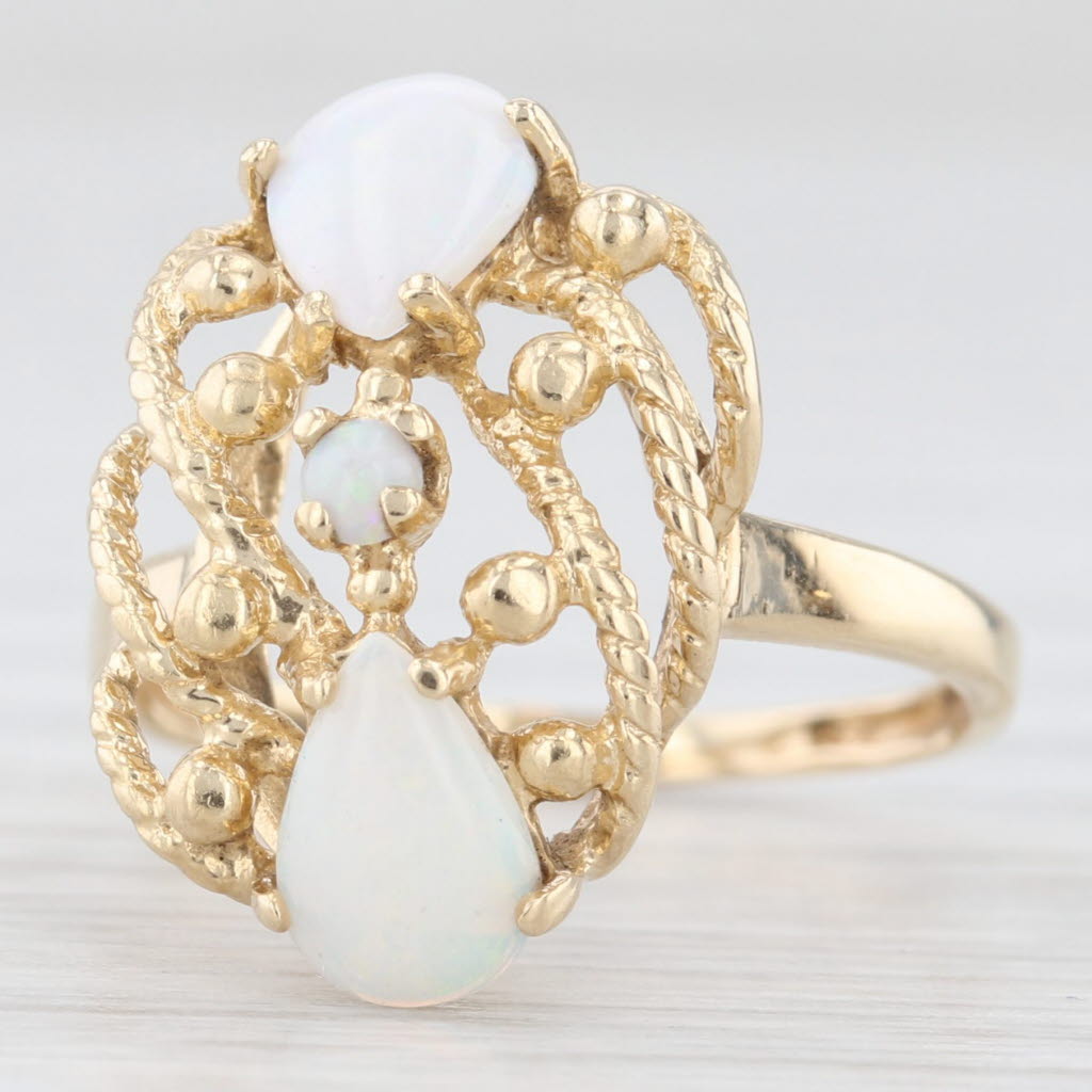 Light Gray Pearl Cabochon Opal Openwork Ring 10k Yellow Gold Size 4.75