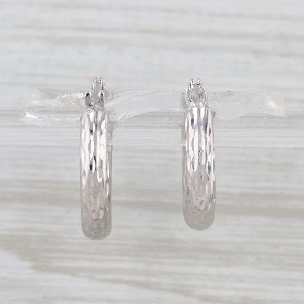Patterned Hoop Earrings 14k White Gold Snap Top Round Hoops