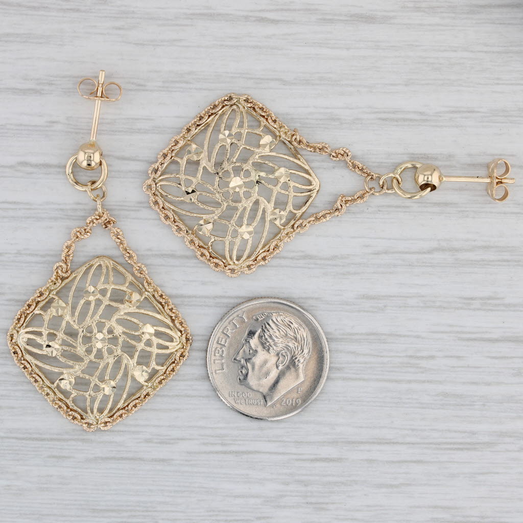 Gray Openwork Statement Dangle Earrings 14k Yellow Gold Drops