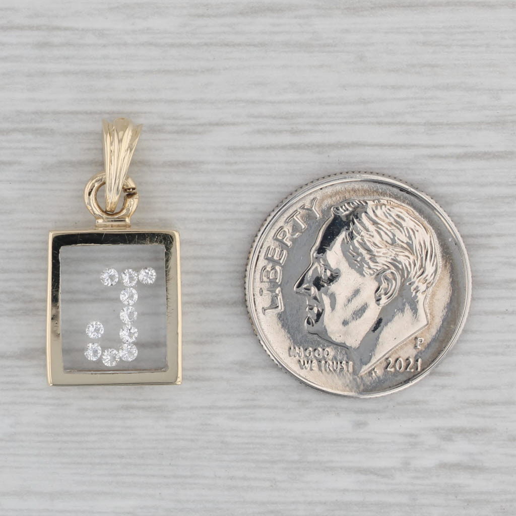Gray Floating Diamond Letter J Pendant 14k Yellow Gold Initial Cubed Drop