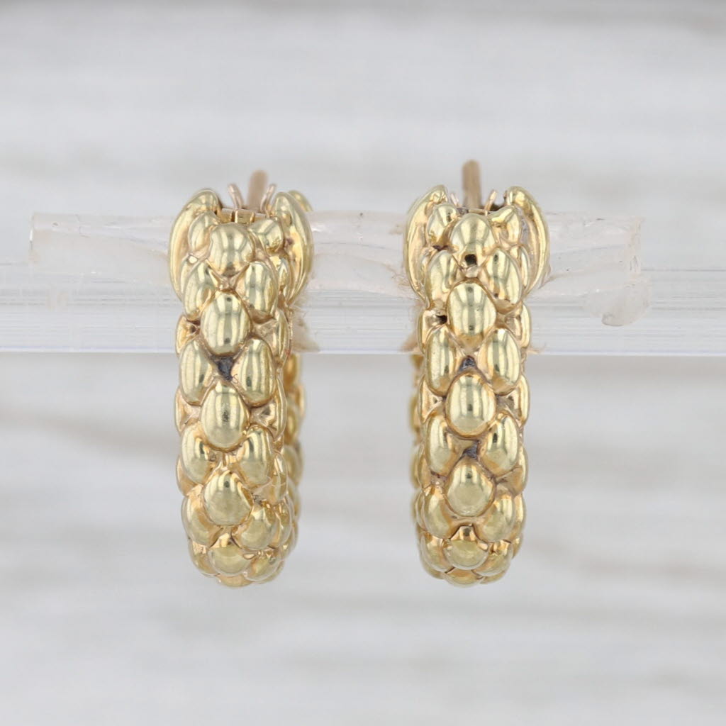 Fope Textured Hoop Earrings 18k Yellow Gold Snap Top Hoops Small Oval Hoops