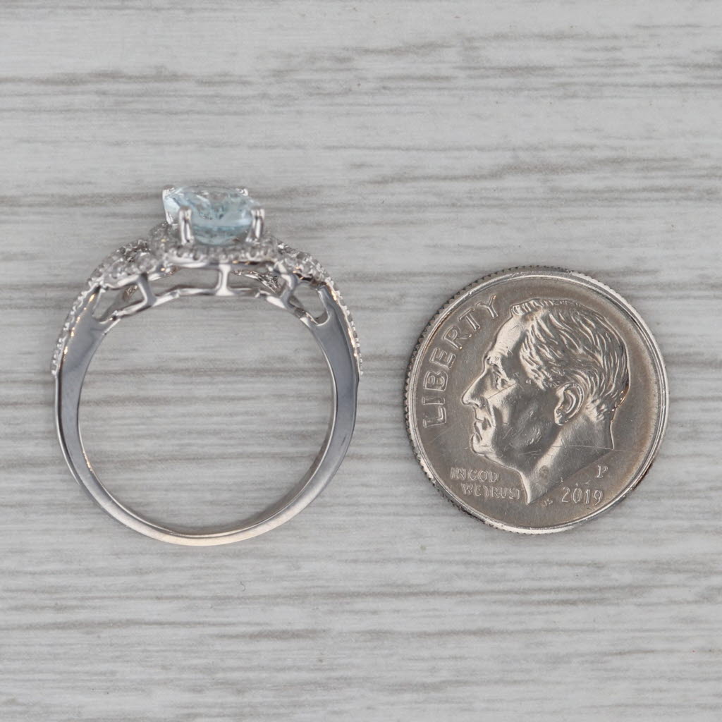 Dark Gray 1.16ctw Aquamarine Diamond Halo Ring 14k White Gold Size 6.25 Engagement Style