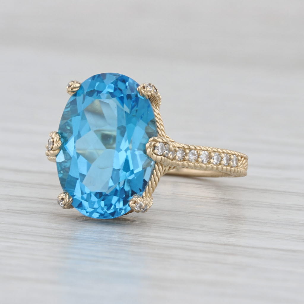 Judith Ripka 7.80ctw Oval Blue Topaz Diamond Ring 14k Yellow Gold Size 6.25