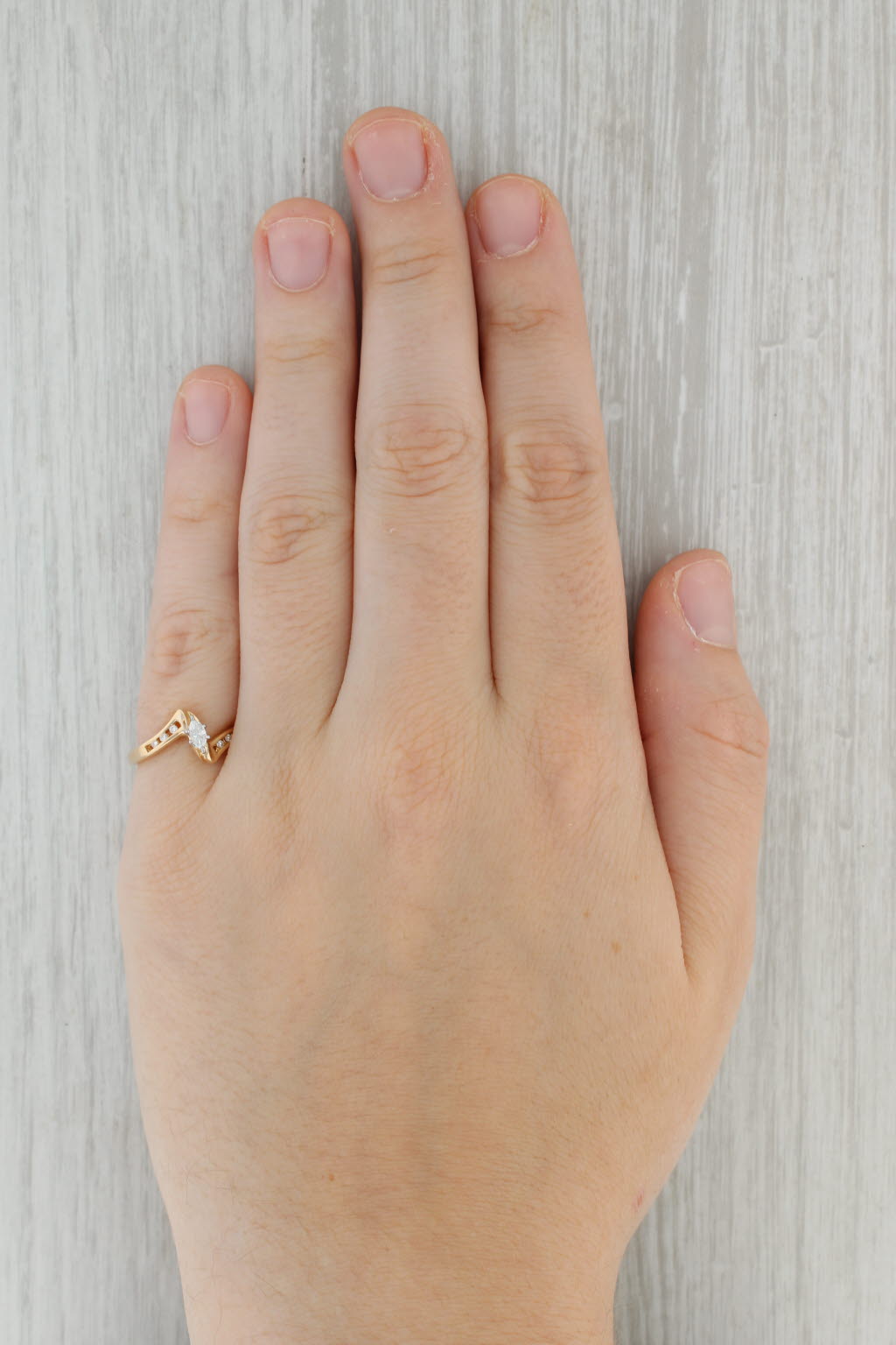 Dark Gray 0.13ctw Marquise Diamond Engagement Ring 14k Yellow Gold Size 6.25 Bypass