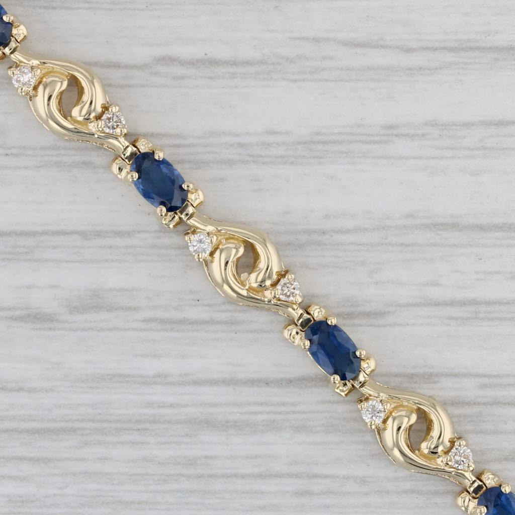 Gray 4ctw Blue Sapphire Diamond Bracelet 14k Yellow Gold 7" 5.4mm