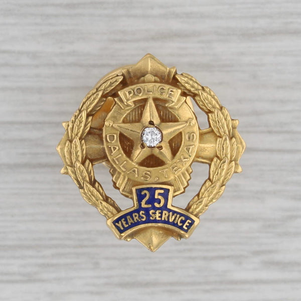 Dallas Texas Police 25 Years Service Pin 10k Gold Diamond Keepsake