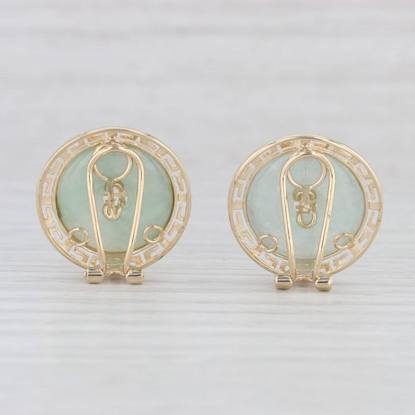 Green Jadeite Jade Hololith Chinese Fu Good Luck Earrings 14k Yellow Gold