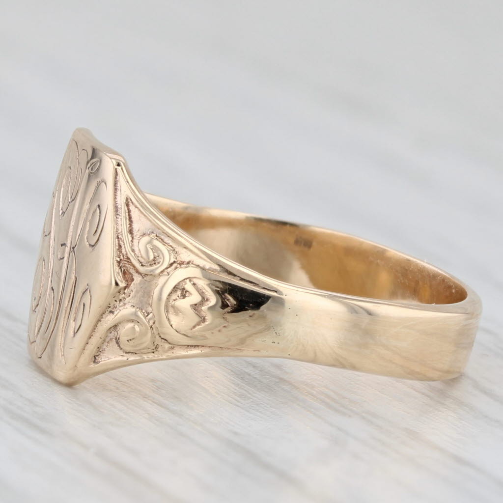 Light Gray Monogram Script Letters SK Signet Ring 10k Gold Size 6 Vintage Hand Engraved
