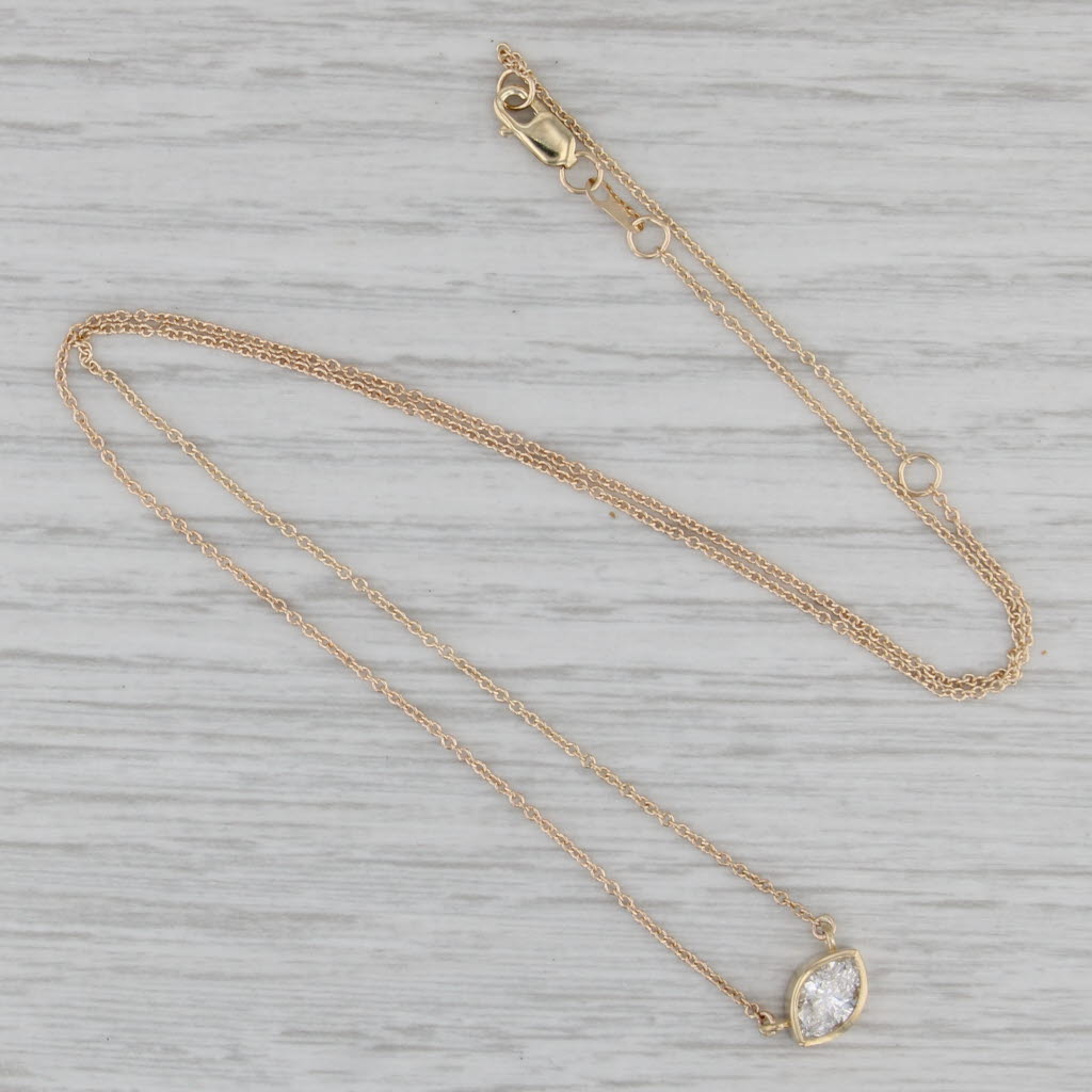 New 0.51ct Marquise Diamond Necklace 14k Yellow Gold 16.5" 18.5" Cable Chain