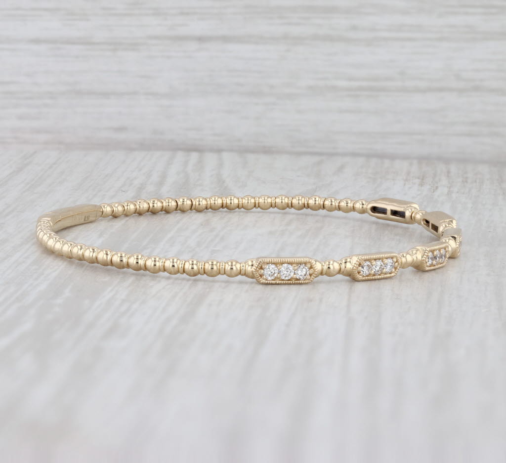 New 0.53ctw Diamond Flexible Bead Bangle Bracelet 14k Yellow Gold 6.75"