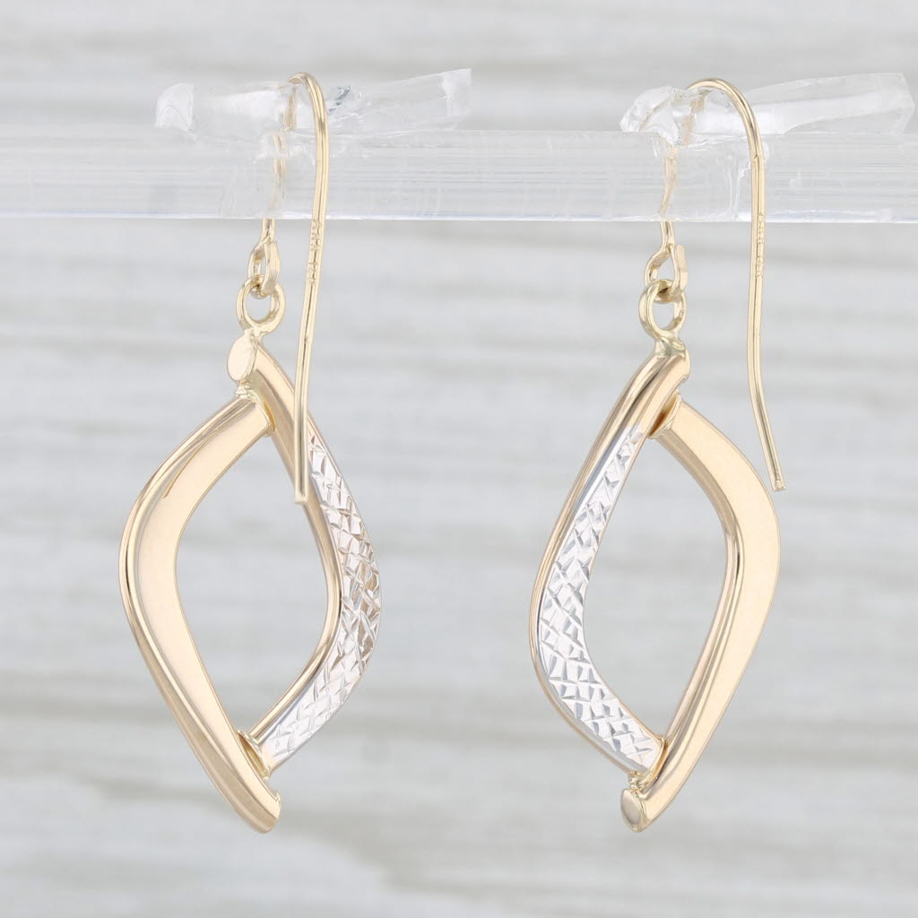 Light Gray 2-Toned Dangle Earrings 14k Yellow White Gold Hook Posts Drops