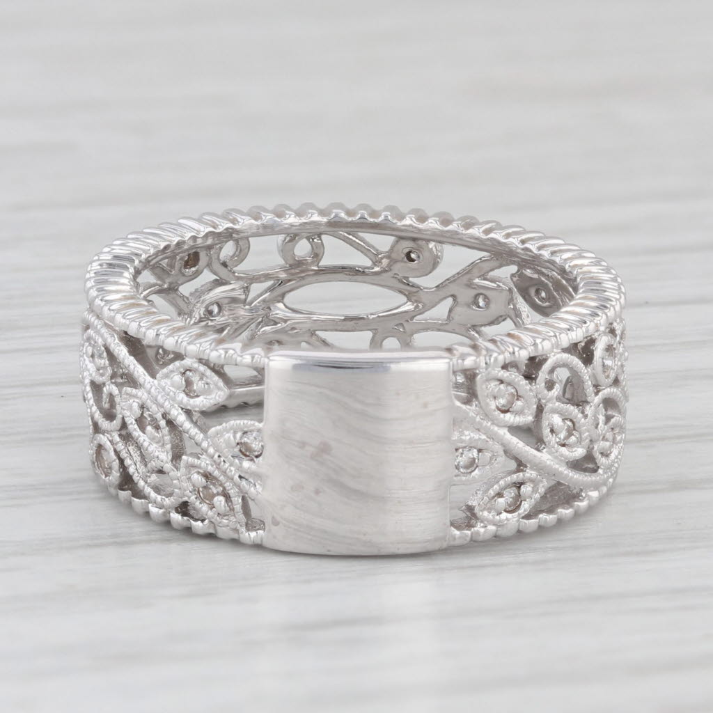 Light Gray Diamond Accented Vine Work Floral Ring 14k White Gold Size 7 Band Stackable