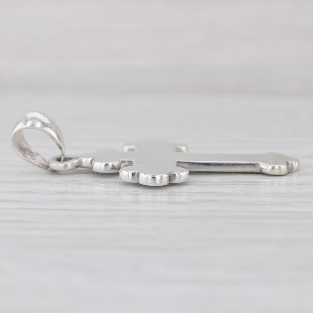 Vintage Engravable Scalloped Cross Pendant Sterling Silver