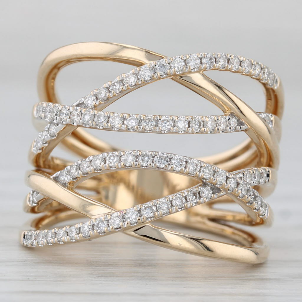 Gray Cardow 0.75ctw Diamond Crossover Ring 14k Yellow Gold Size 7 Cocktail