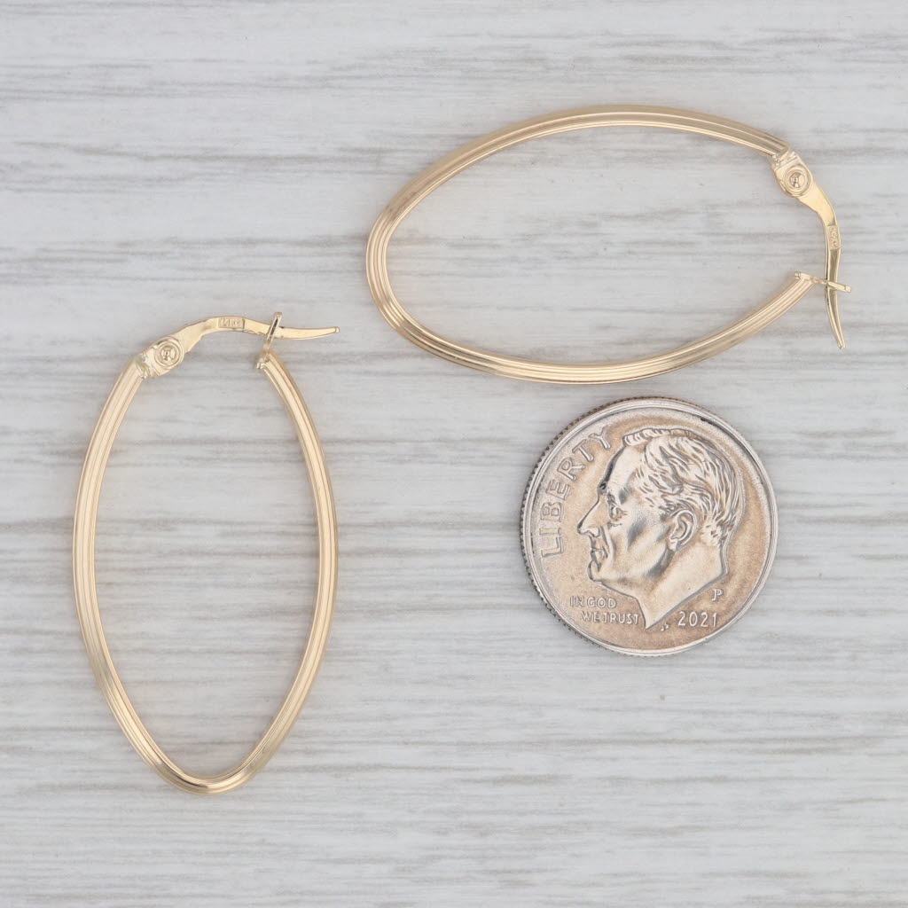 Gray New Beveled Oval Hoop Earrings 14k Yellow Gold Snap Top Hoops