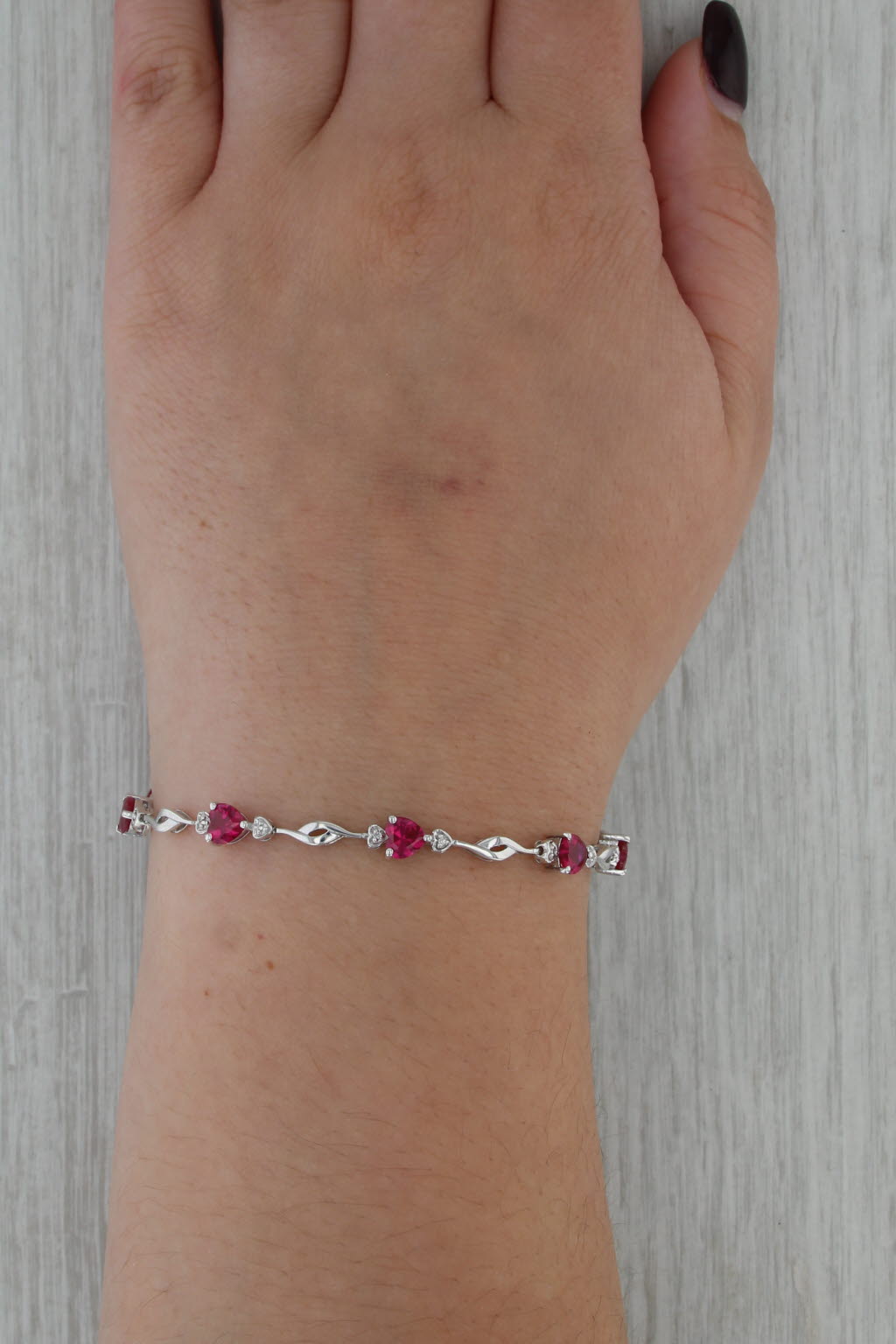 3.90ctw Lab Created Ruby Heart Diamond Tennis Bracelet Sterling Silver 7" 5.4mm