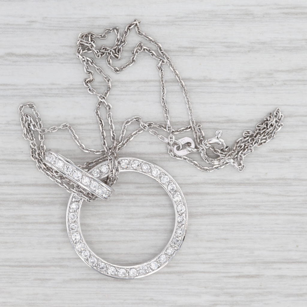 Light Gray 0.57ctw Cubic Zirconia Eternity Circle Pendant Sterling Silver 17.5" Cable Chain
