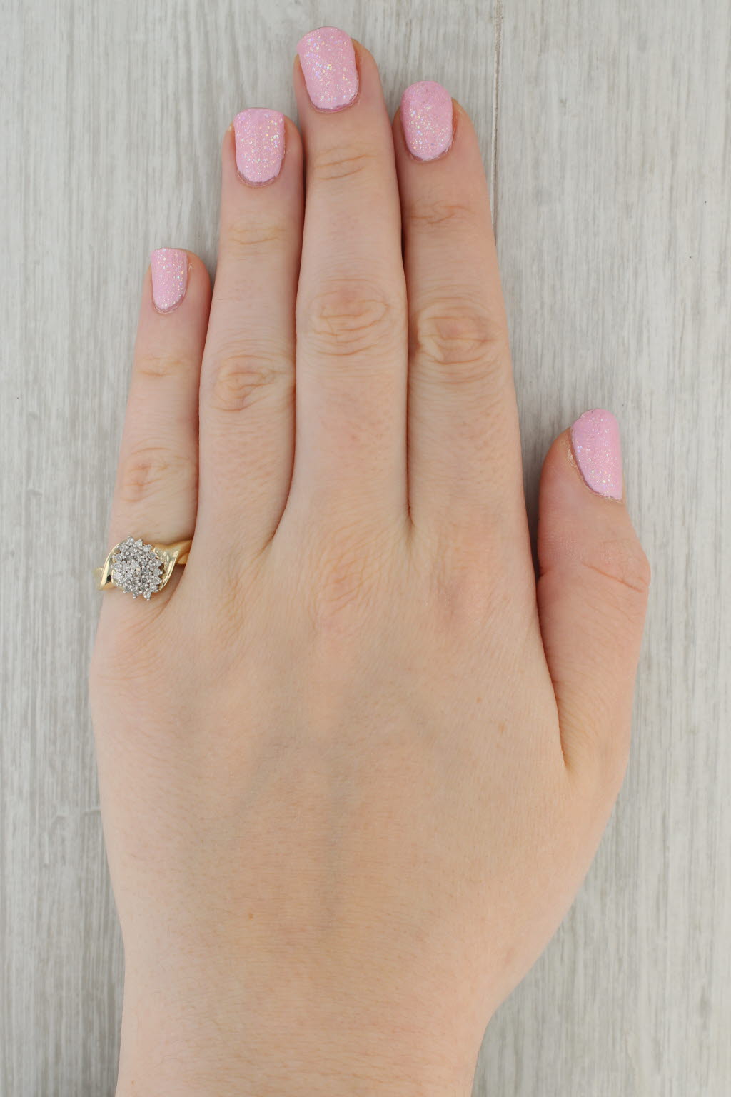 Dark Gray 0.14ctw Diamond Cluster Ring 10k Yellow Gold Size 7.25