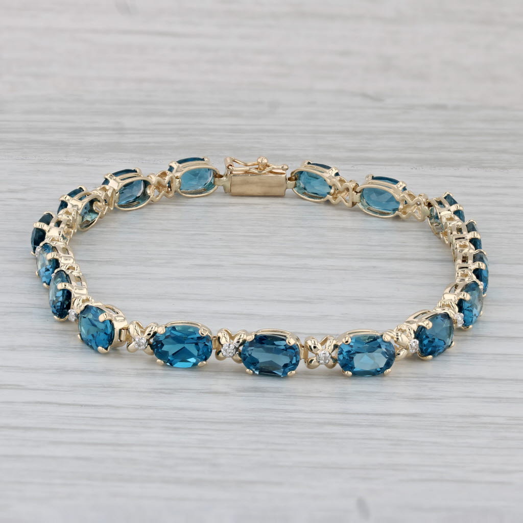 Gray 17.08ctw London Blue Topaz Diamond Tennis Bracelet 14k Yellow Gold 7.25" 5.1mm