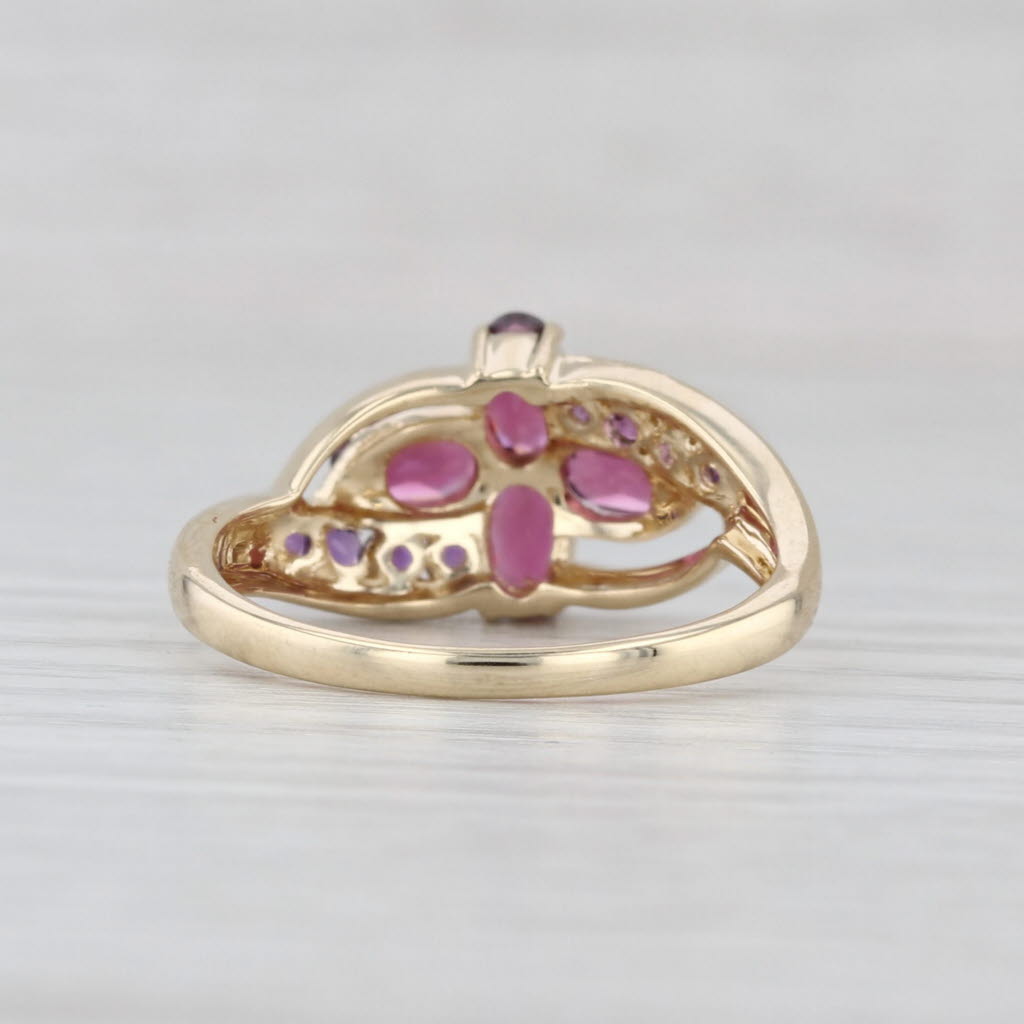 1.58ctw Garnet Flower Amethyst Bypass Ring 10k Yellow Gold Size 7.5