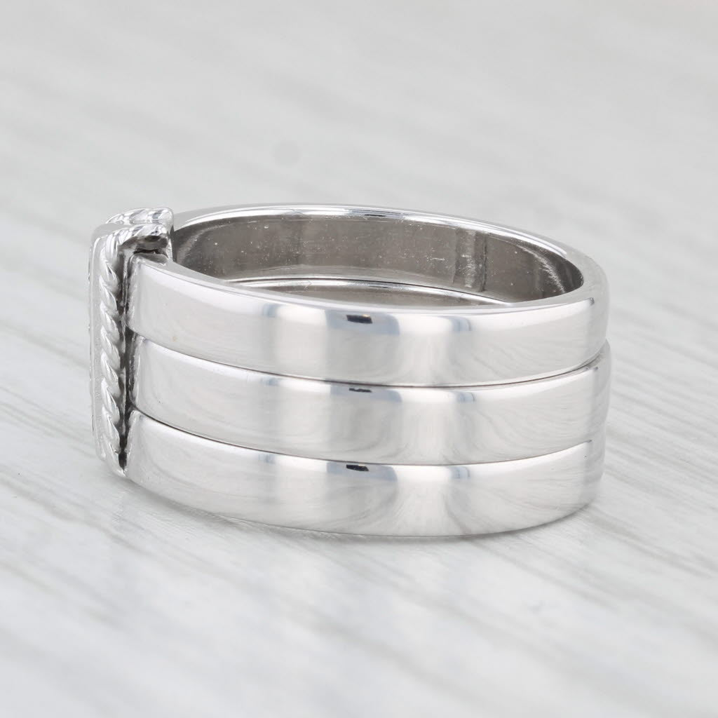 Diamond 3-Stone 3-Band Ring 18k White Gold Size 6 Penny Preville