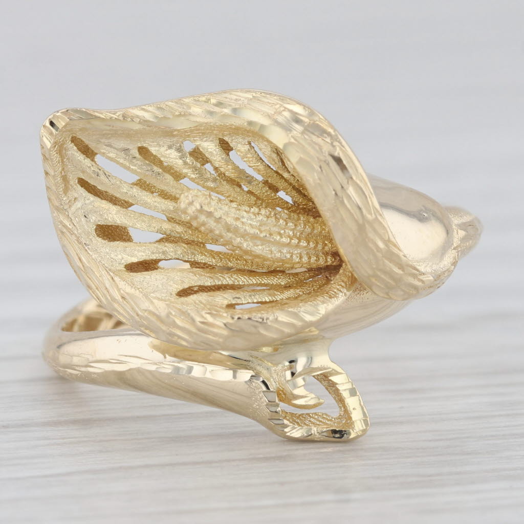 Gray Lily Bypass Ring 14k Yellow Gold Flower Statement Size 8