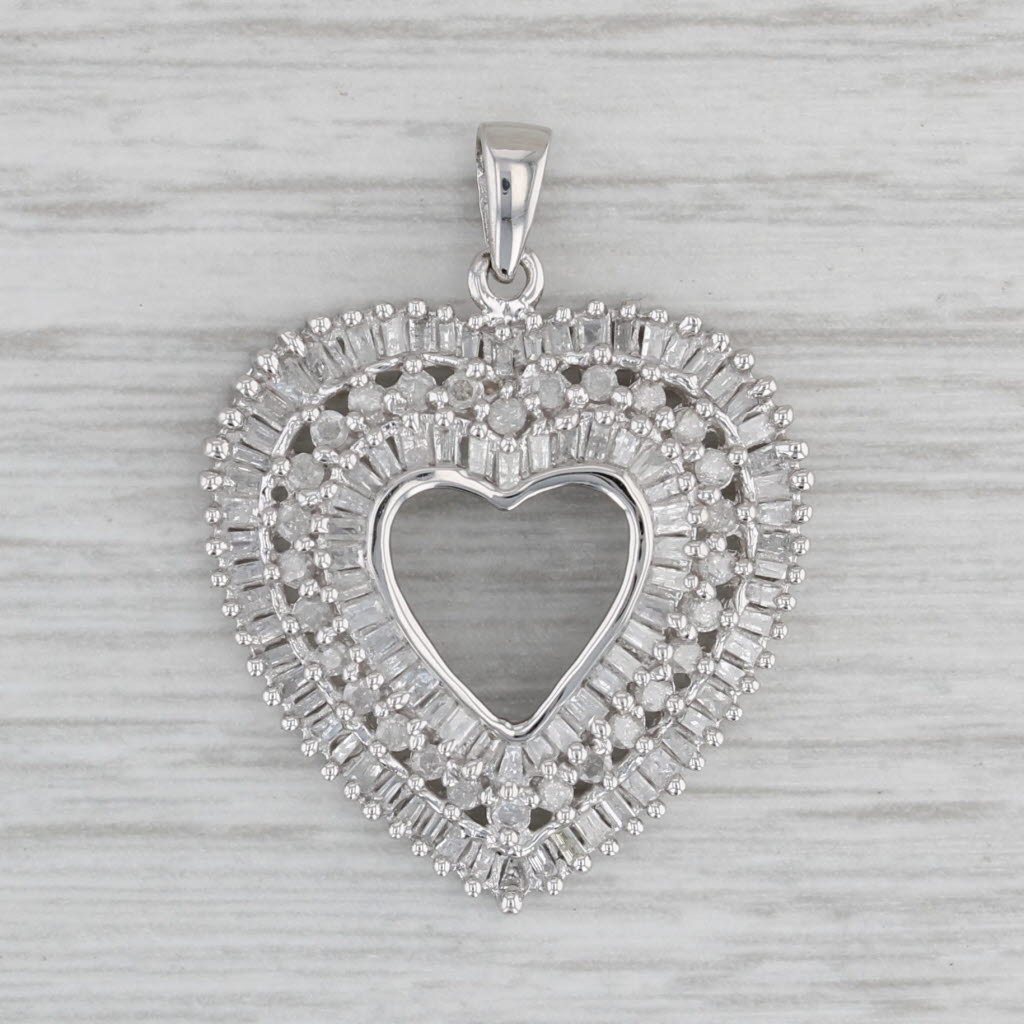 Gray 1.27ctw Diamond Open Heart Pendant 10k White Gold