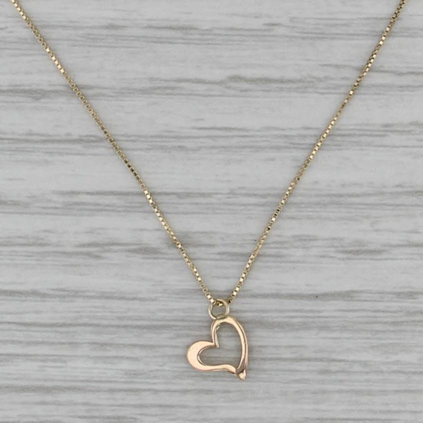 Small Heart Pendant Necklace 14k Yellow Gold 18" Box Chain