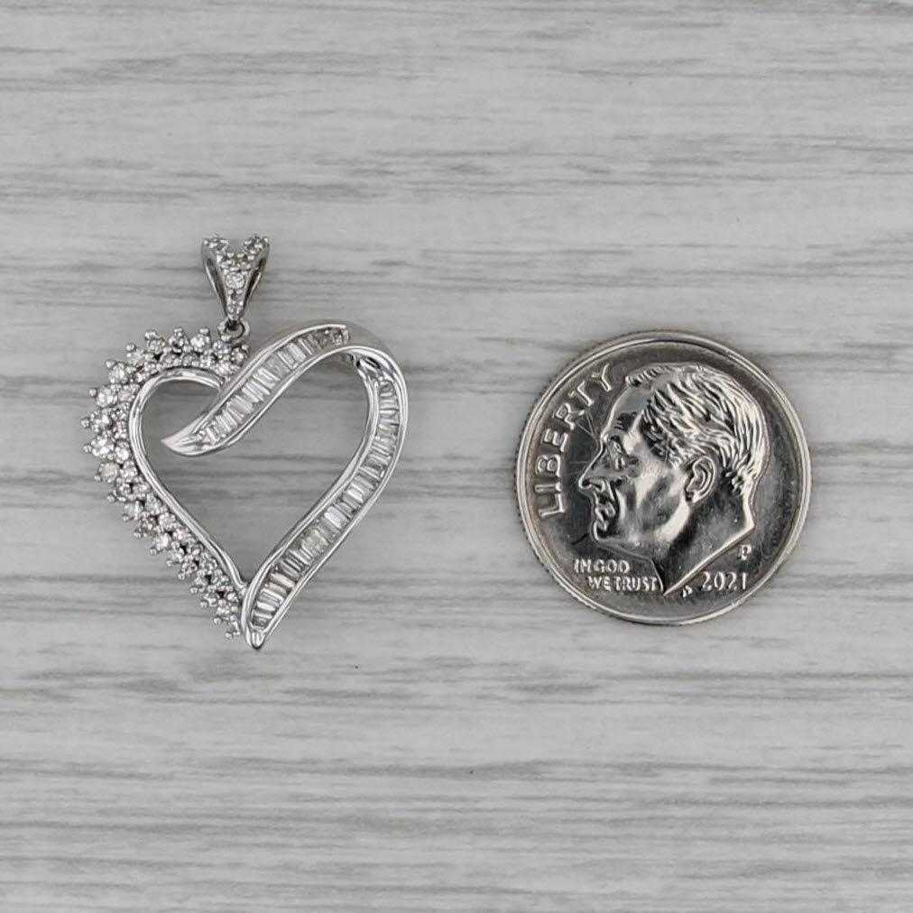 0.55ctw Diamond Open Heart Pendant 10k White Gold Drop
