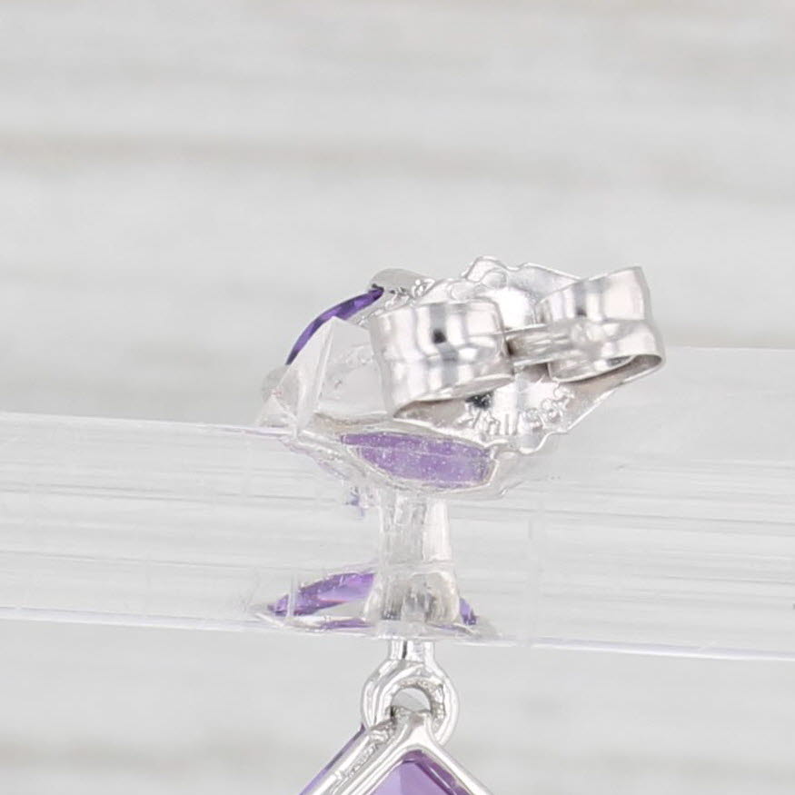 Light Gray 5.33ctw Amethyst Teardrop Dangle Journey Earrings 14k White Gold