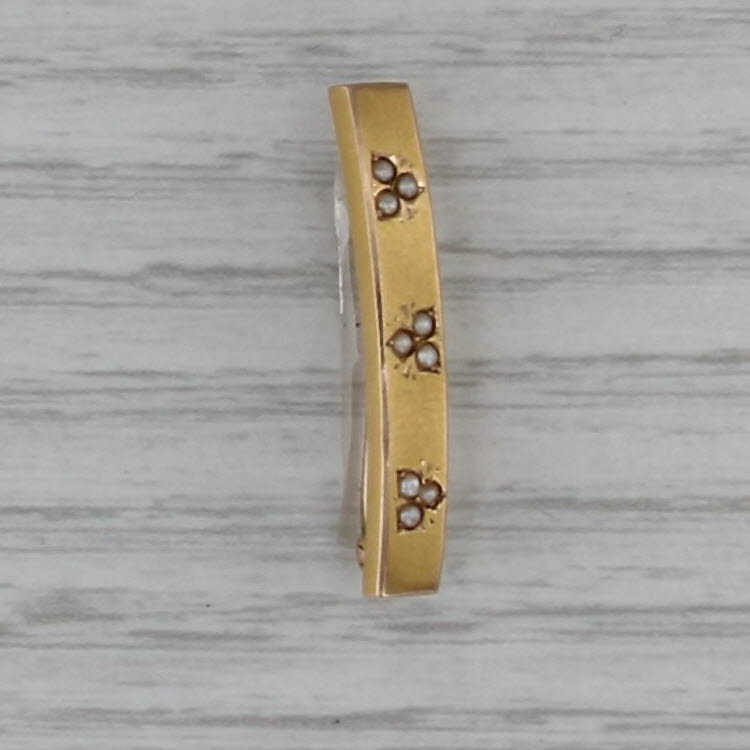 Antique Seed Pearls Bar Pin 10k Yellow Gold Brushed Finish