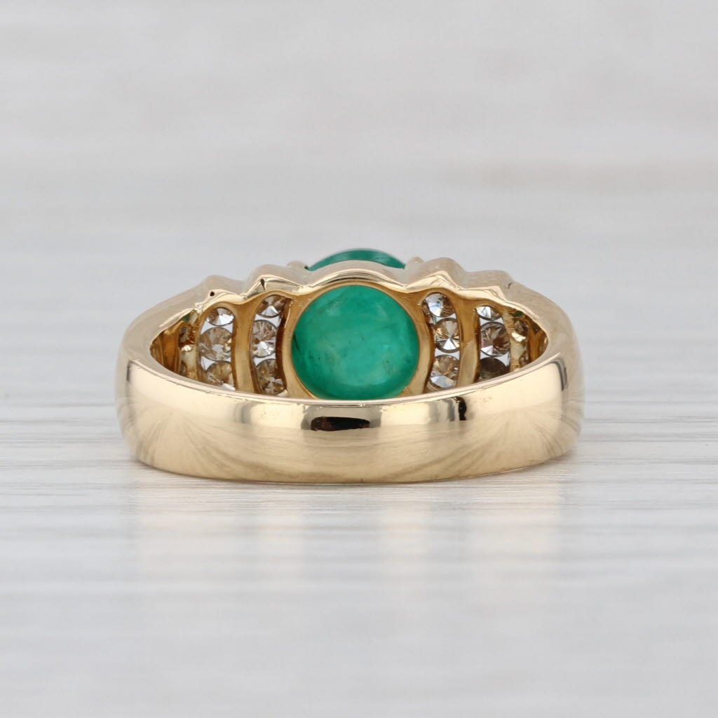 Emerald Round Cabochon 0.40ctw Diamond Ring 18k Yellow Gold Size 6