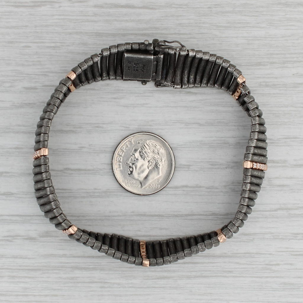 Gray New 0.33ctw Diamond Bar Chain Bracelet Sterling 14k Gold Makur 7.25" 14.2mm