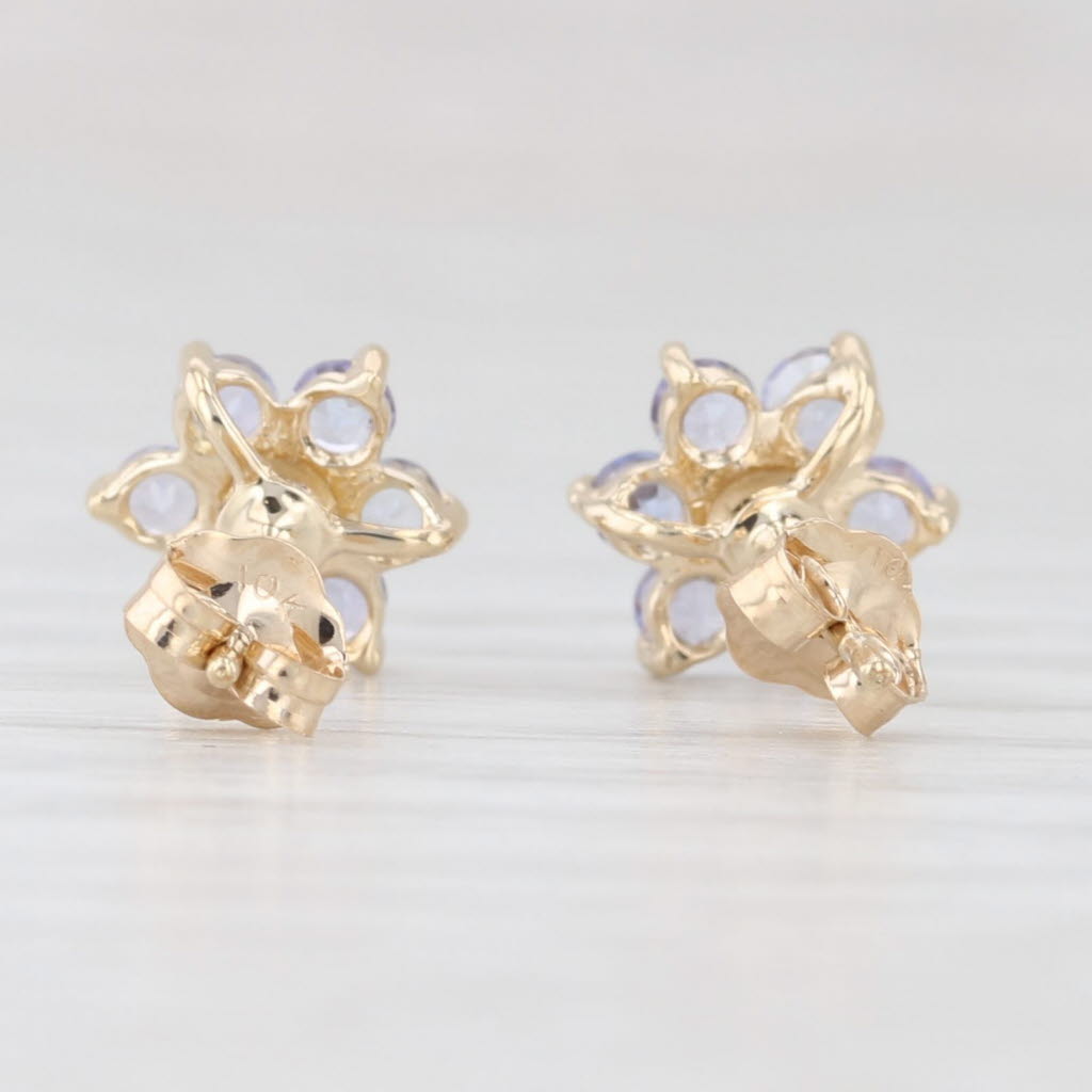 Light Gray 0.60ctw Tanzanite Diamond Flower Stud Earrings 10k Yellow Gold