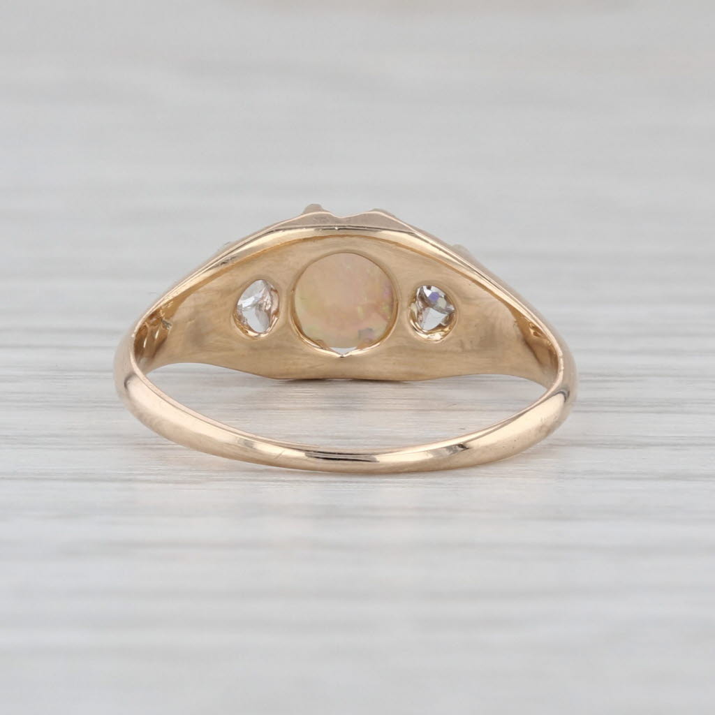 Antique Opal Cabochon Diamond Ring 14k Yellow Gold Size 5.25