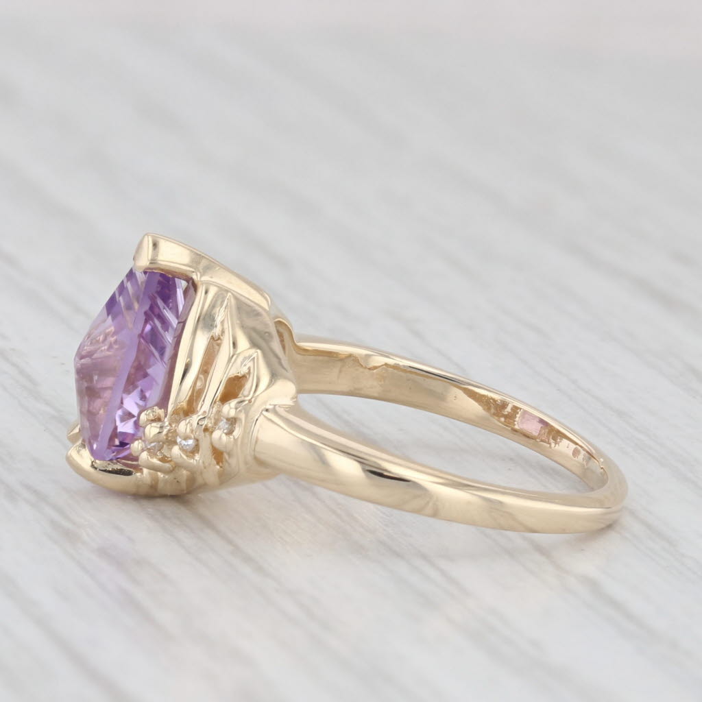 Light Gray 1.79ct Fantasy Pear Solitaire Amethyst Ring 14k Yellow Gold Sz 5 Diamond Accents